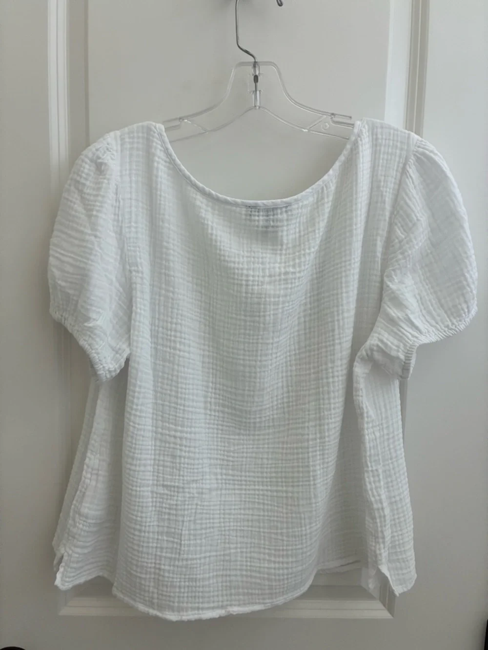 J. Crew White Cotton Gauze Scoop-Neck Henley Blouse - Picture 2 of 2